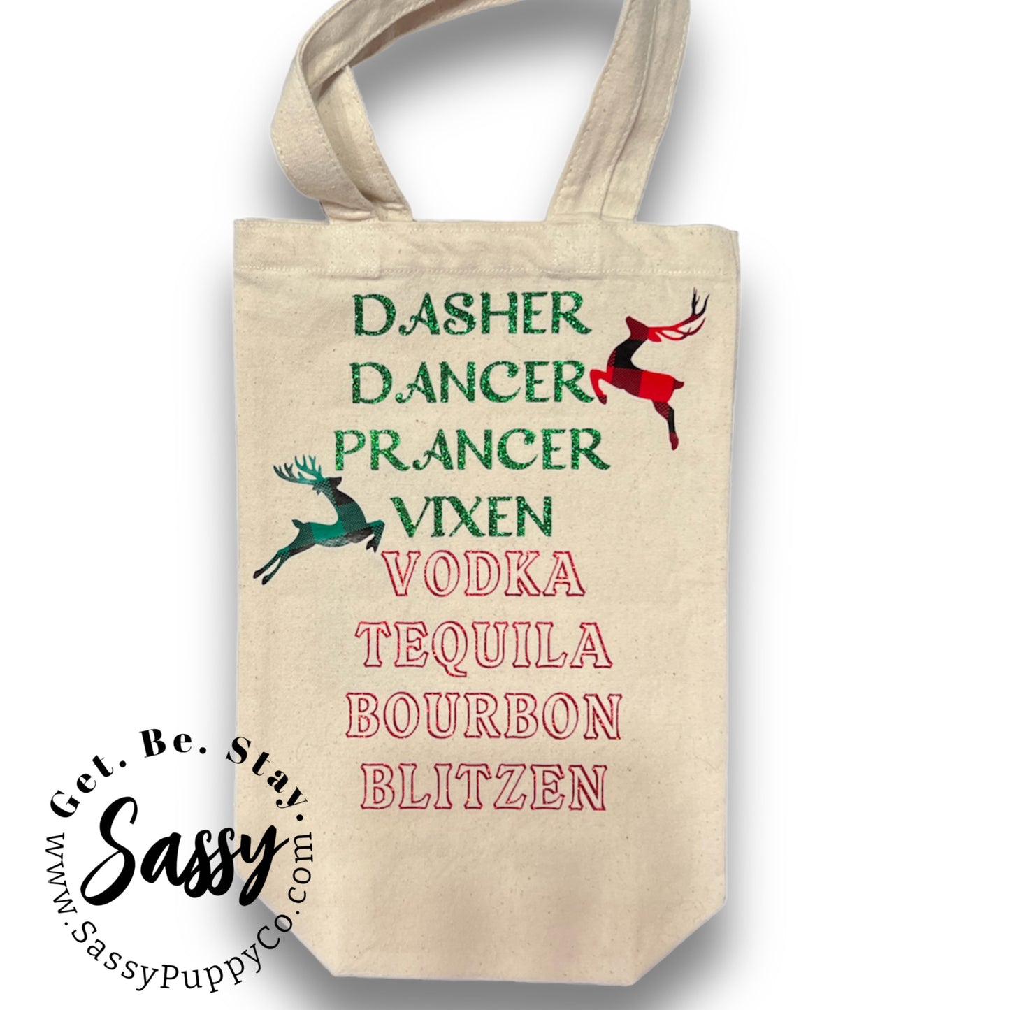 Canvas Wine Tote Gift Bag - Reindeer